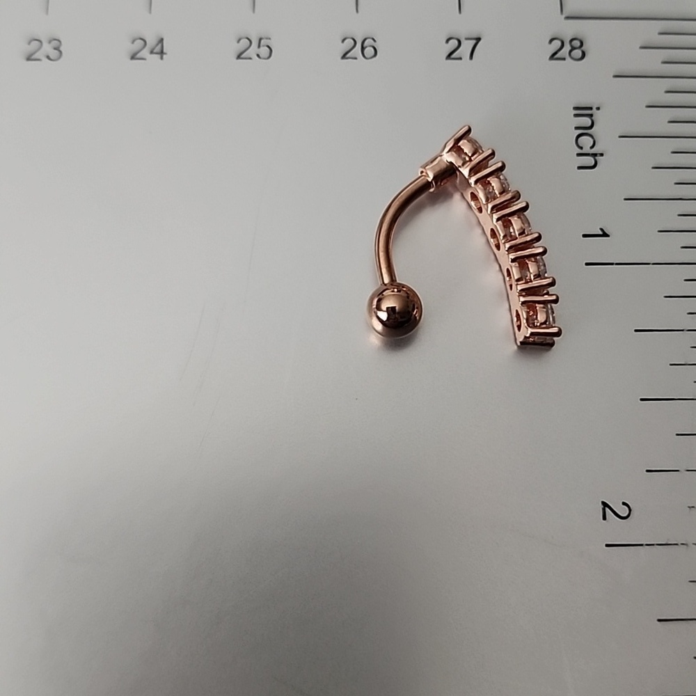 BELLY BUTTON RING Surgical STEEL 14G CZ ROSE GOLD - Picture 5 of 5